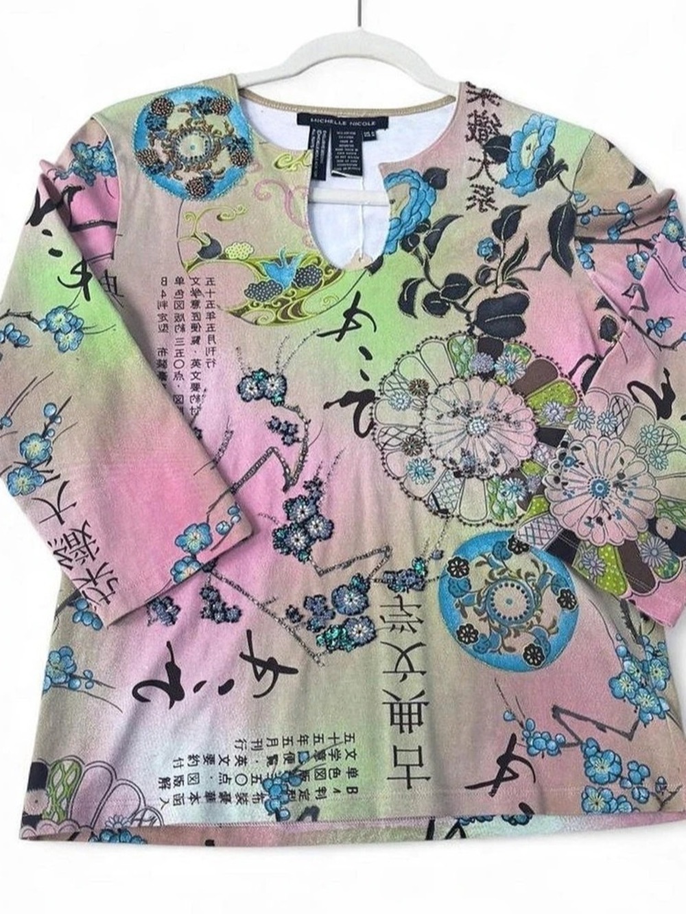 Michelle Nicole Floral Long Sleeve Top Pink Blue Size Medium